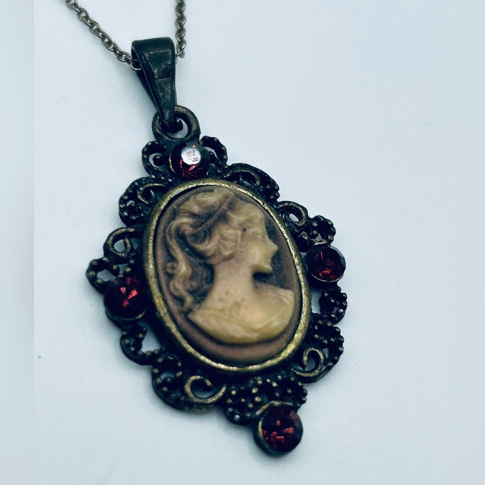 Witchy Antique Gold Tone Cameo Necklace